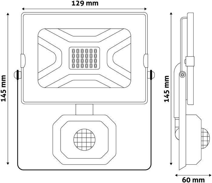 Projetor LED 20W 230V C/ Sensor 6400k 1610lm IP44 Preto AVIDE