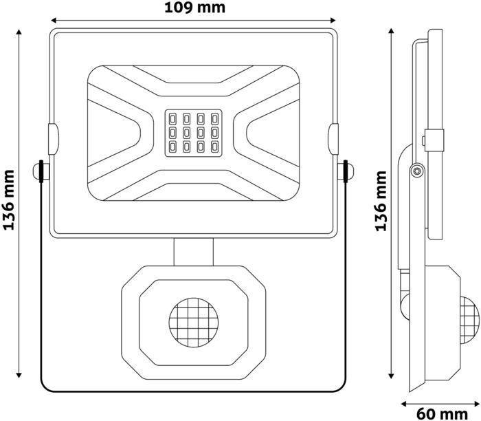 Projetor LED 10W 230V C/ Sensor 4000k 800lm IP44  Preto AVIDE