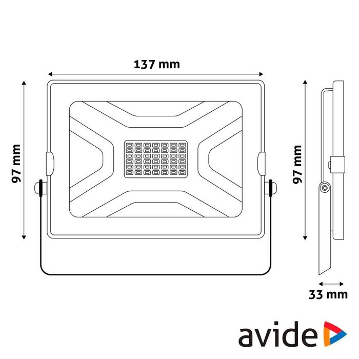 Projetor LED 30W 230V 4000K 2250lm IP65 Preto Avide