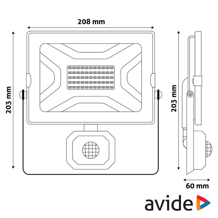 Projetor LED 50W C/ Sensor 4000k 3250lm IP44 Preto AVIDE