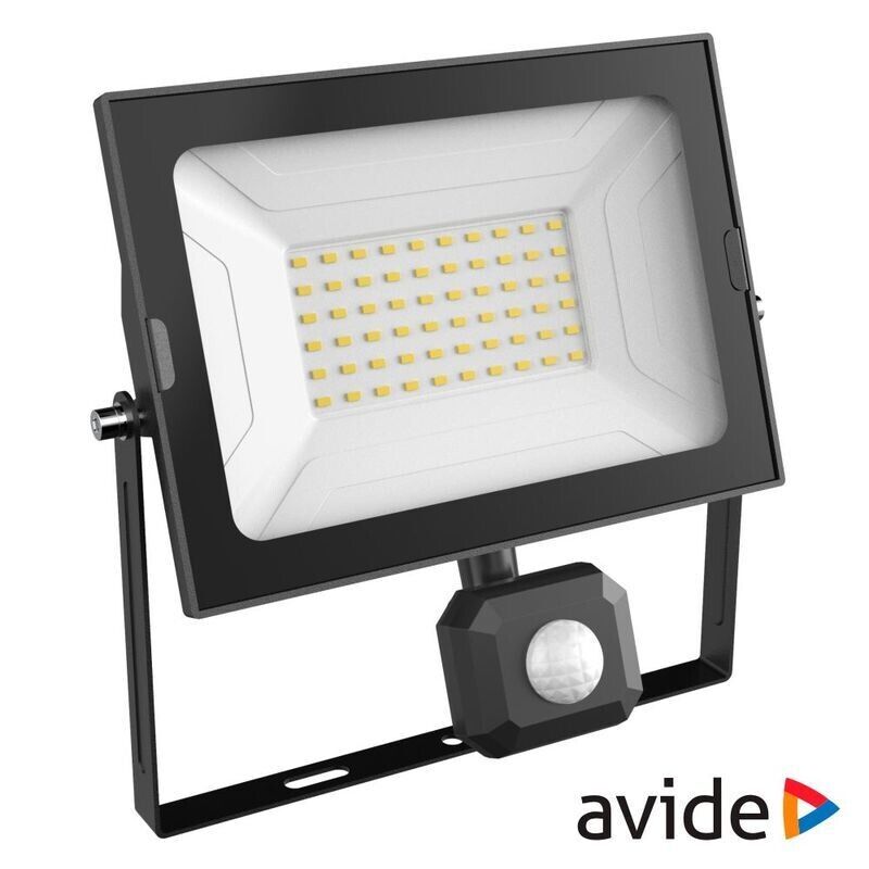 Projetor LED 50W C/ Sensor 4000k 3250lm IP44 Preto AVIDE