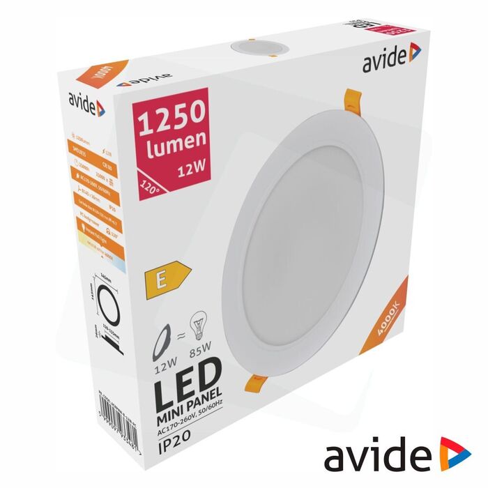 Painel LED 12W Redondo 145mm  4000K 1250lm - AVIDE