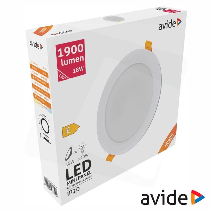 Painel LED 18W Redondo 170mm  4000K 1900lm - AVIDE