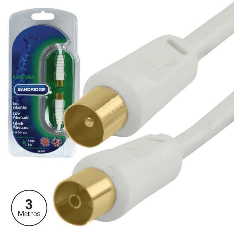 Cabo Coaxial Macho/Fêmea Branco 3m Bandridge