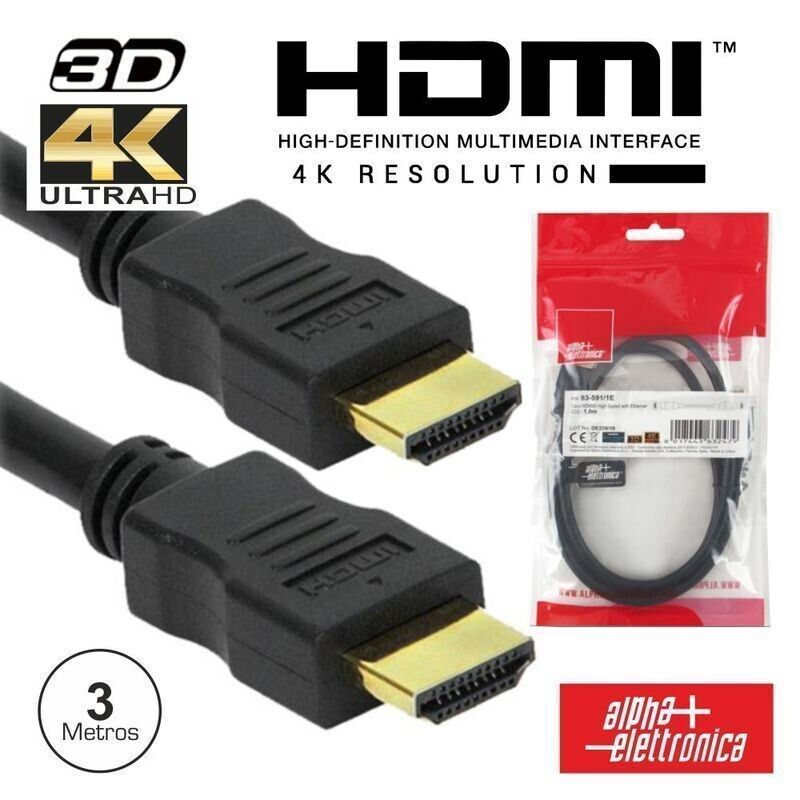 Cabo HDMI Dourado Macho/Macho 2.0 4k Preto 3m Alpha Elettronica