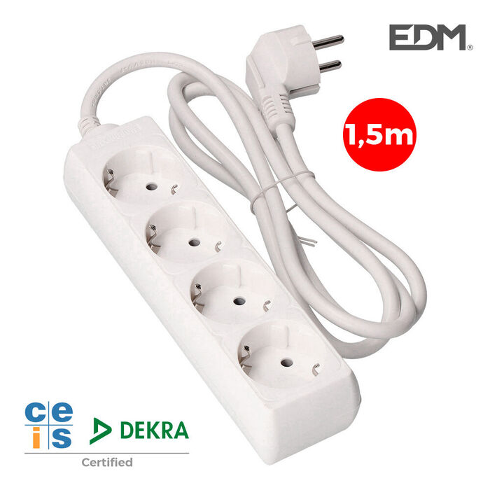 Bloco 4 tomadas 3G1.5mm 1.5M Branca EDM