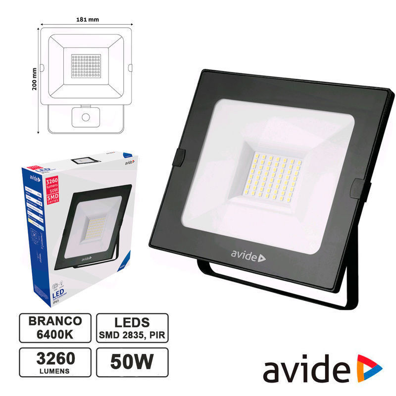 Projetor LED 50W 230V 6400K 3260lm IP65 Preto- Avide