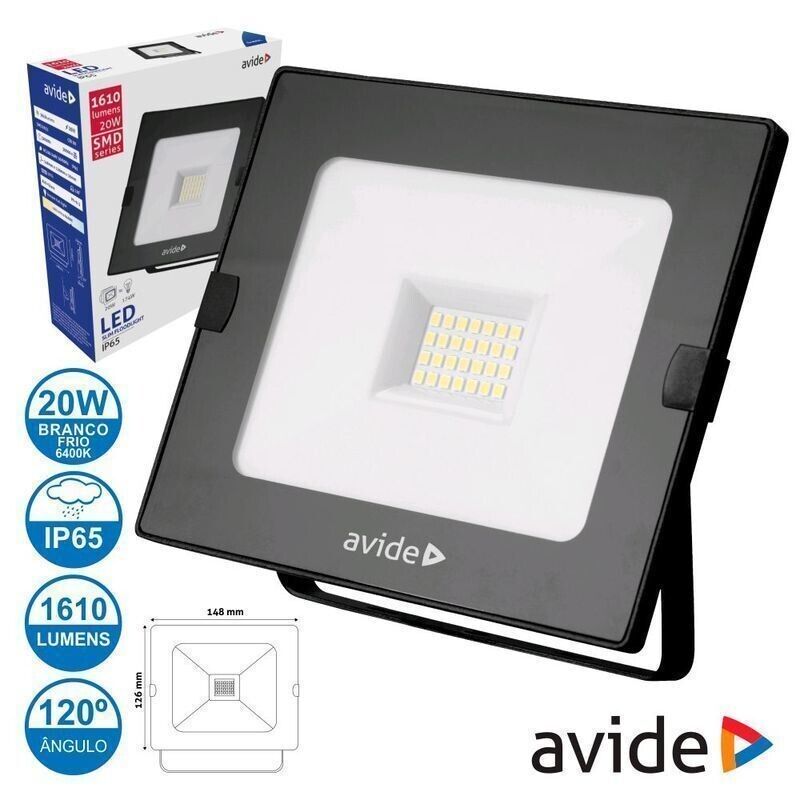 Projetor LED 20W 230V 6400k 1610lm Preto IP65 AVIDE