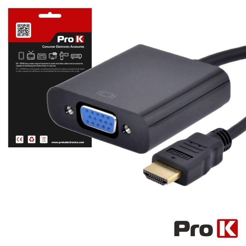 Adaptador HDMI p/ VGA Preto PROK