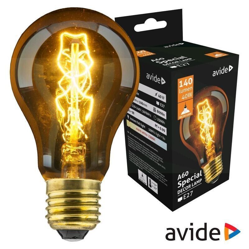 Lâmpada E27 A60 40W Filamento 2200K 140Lm Avide Edison