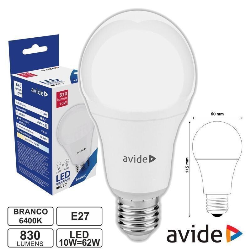 Lâmpada LED E27 Globo G60 10W 230V 6400K 830lm AVIDE