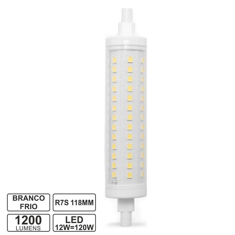 Lâmpada R7s 12W 230V LED 118mm Branco Frio