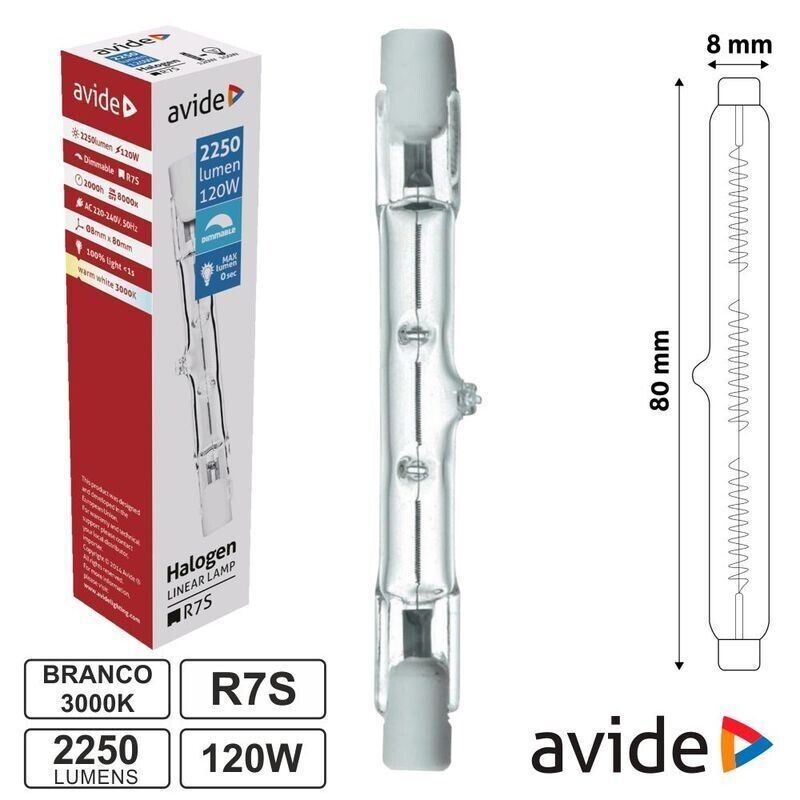 Lâmpada Halogénio R7S (78mm) 120W=150W 2250lm Avide