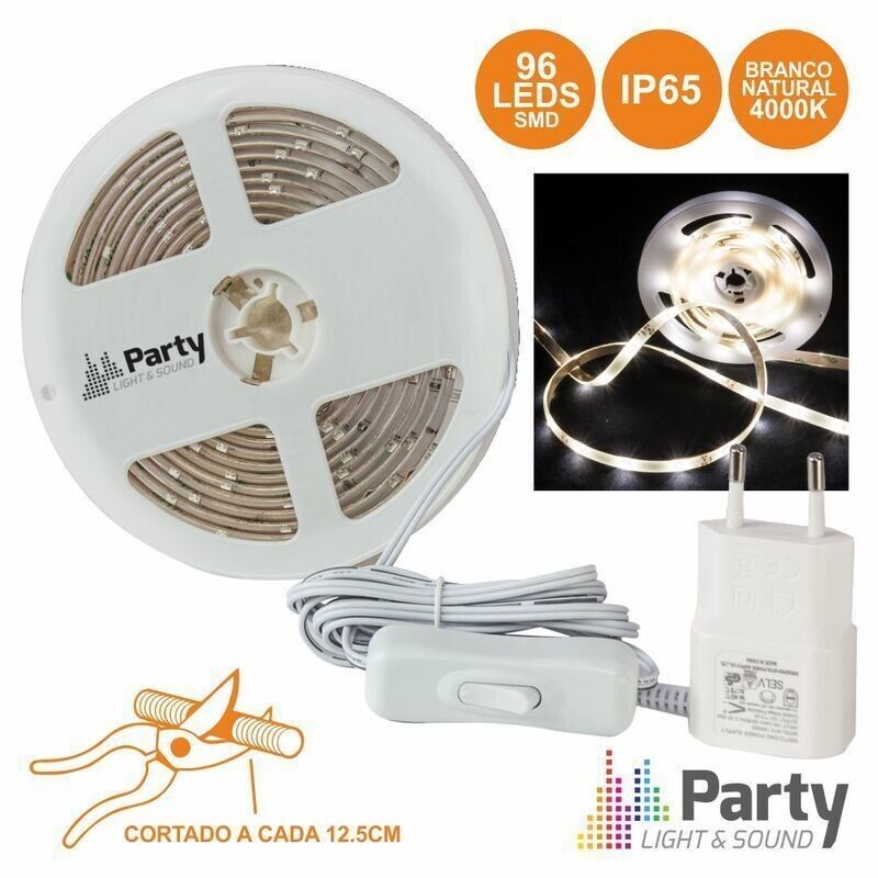 Fita 96 LEDS 3528 Branco Natural e Alimentador 3m PARTY