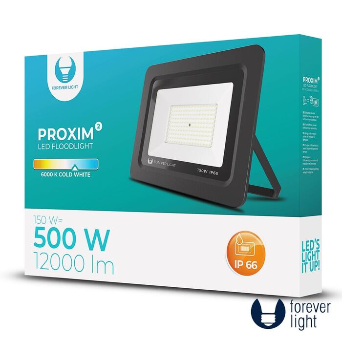 Projetor LED 150W IP66 6000K 12000lm Preto - Forever Light