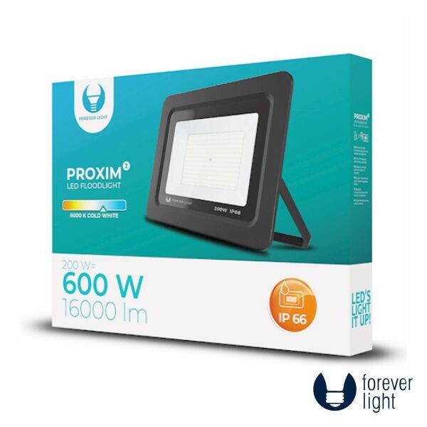 Projetor LED 200W IP66 6000K 16000lm Preto - Forever Light