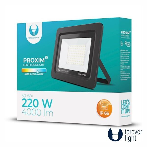 Projetor LED 50W 230V 6000K 4000LM IP65 Preto Forever Light