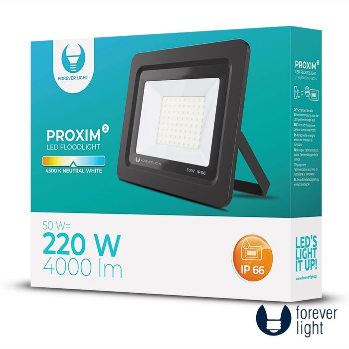 Projetor LED 50W 230V 4500K 4000LM IP65 Preto Forever Light