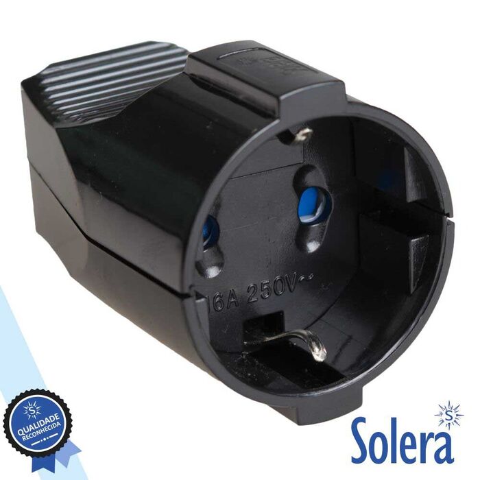 Ficha Fêmea c/terra 220V Preto Solera