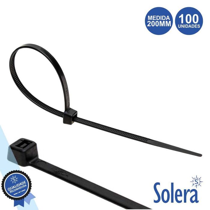 Abraçadeira Fivela de Nylon 4.8x200mm (100un) Preta Solera