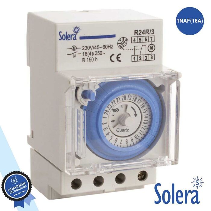 Interruptor Horário Analógico 16A 230V P/Calha Din Solera