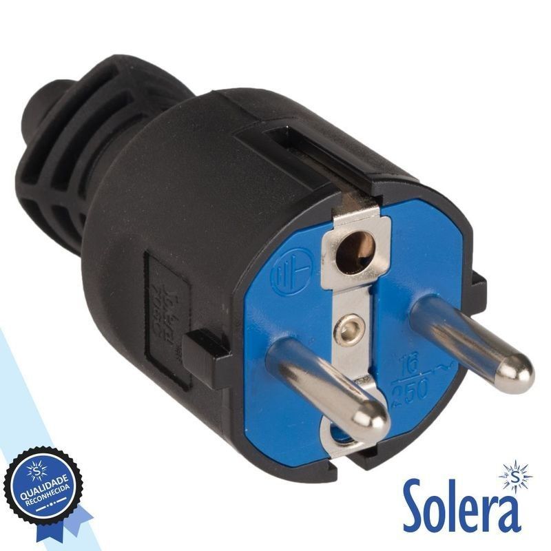 Ficha Macho 16A/250V Preta Solera