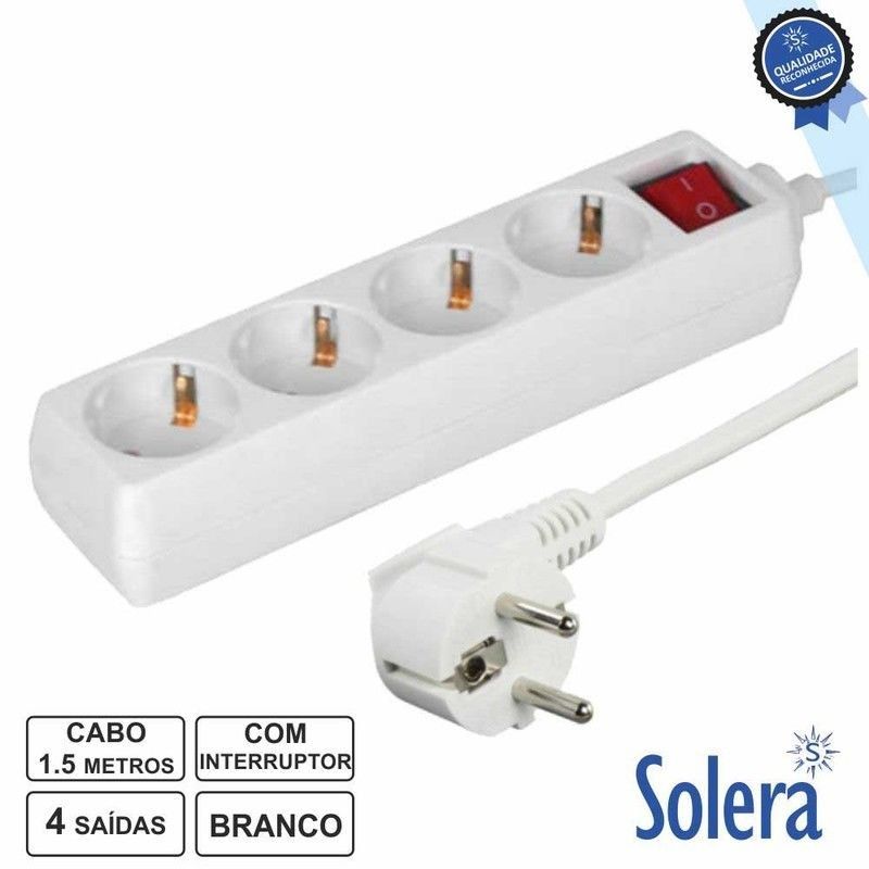 Tomada Elétrica C/ 4 Saídas interruptor 1.5mt 3X1.5mm Solera