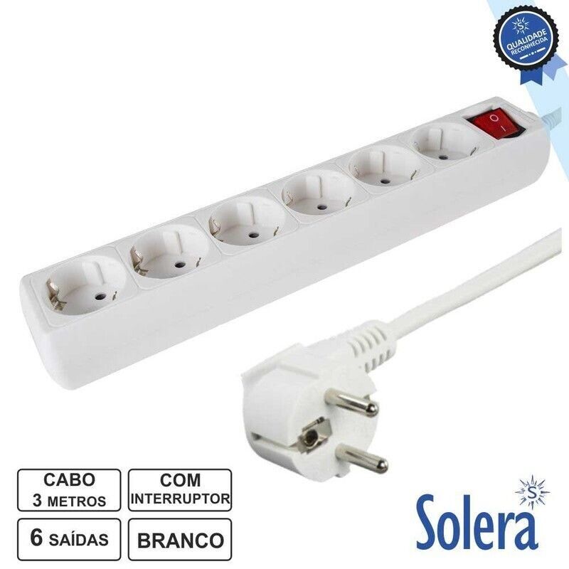 Tomada Elétrica c/6 saídas c/interruptor 3M Branco Solera