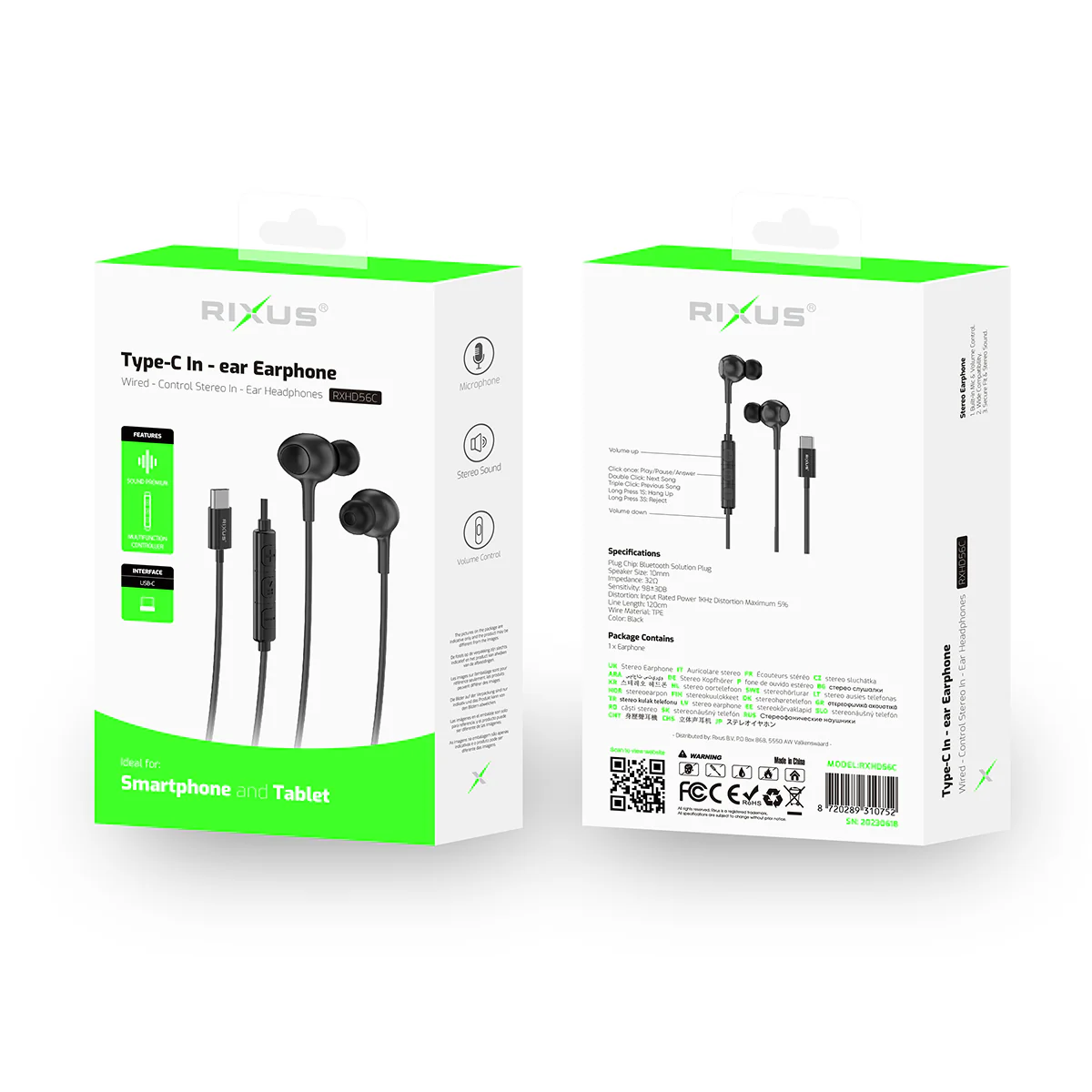 Auricular com fio USB-C Black Rixus RXHD56C