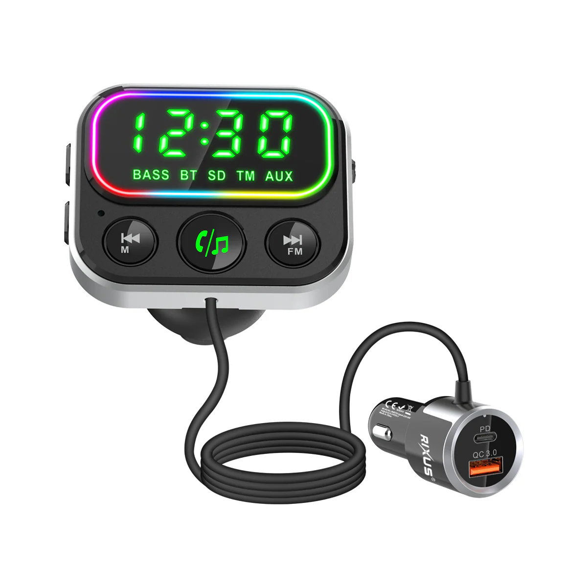 Transmissor FM Bluetooth 2 em 1 com Adaptador para Automóvel Rixus RXBT55 