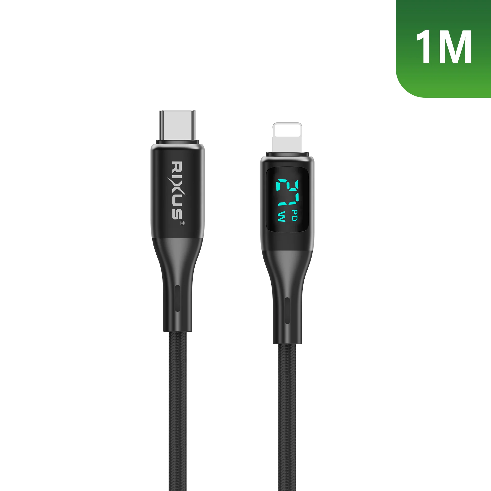 Cabo Entrançado USB-C para Lightning com visor LED 1 METRO Rixus RXUC28L