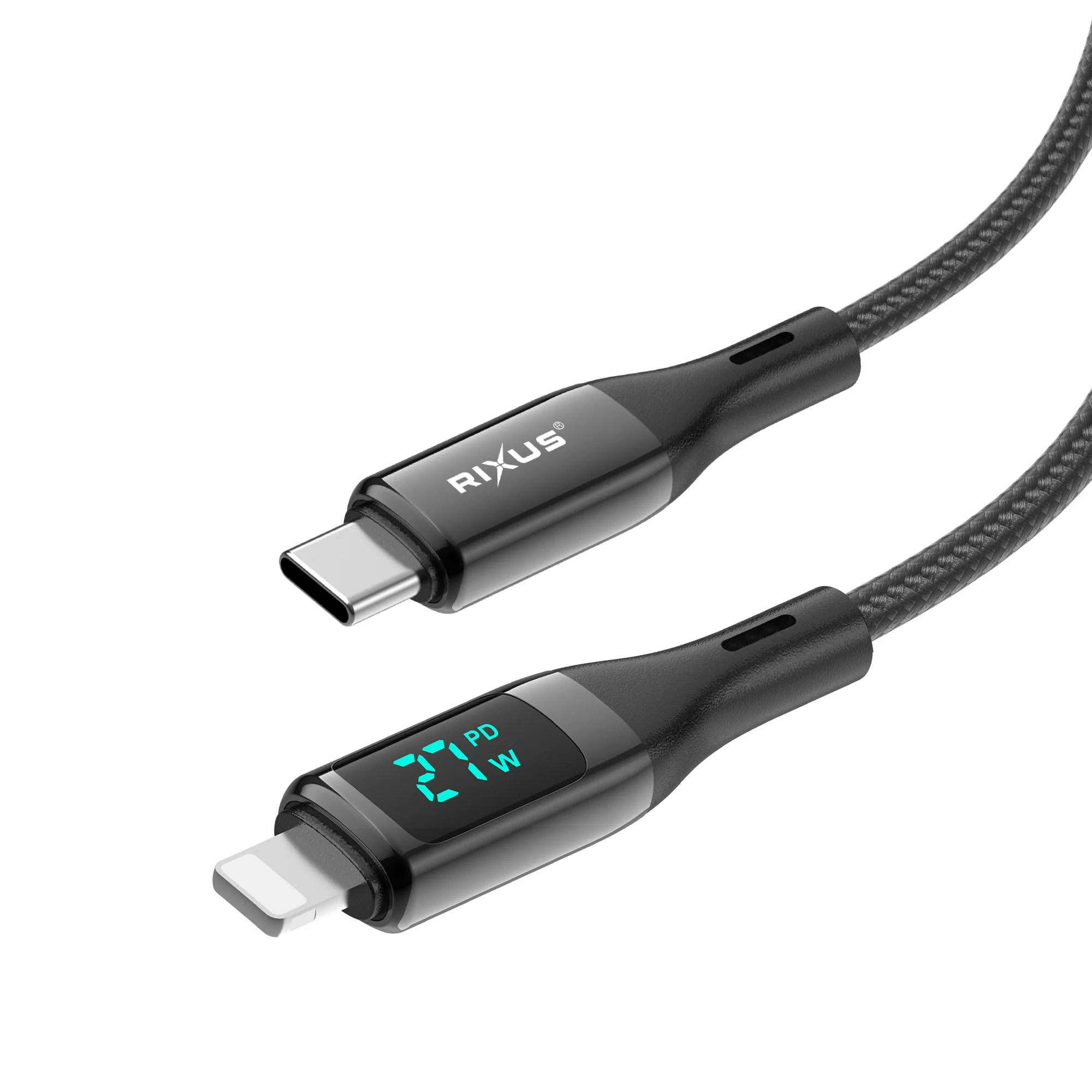 Cabo Entrançado USB-C para Lightning com visor LED 1 METRO Rixus RXUC28L