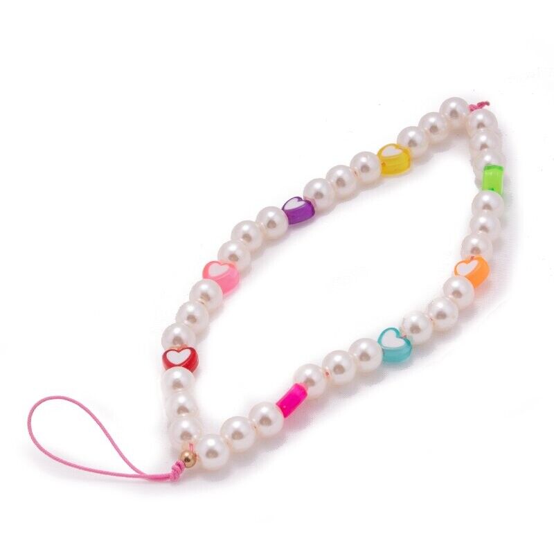 Pingente Pulseira Universal Pulseira para Smartphone Pérolas Corações