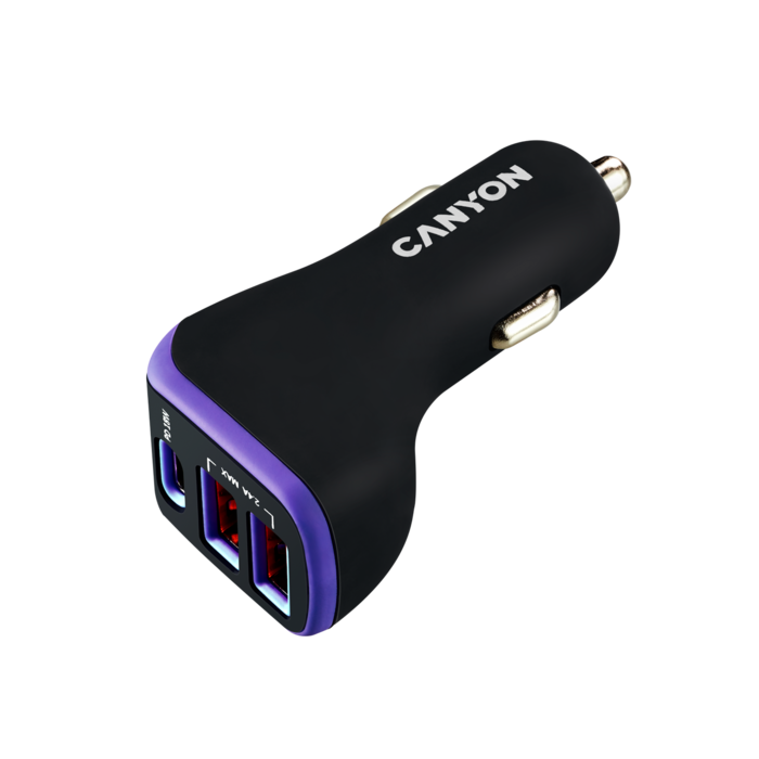 Carregador Isqueiro 3 portas (  2 usb / 1 usb-c)  Canyon