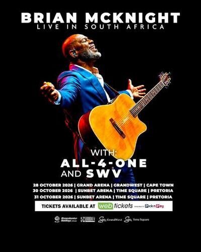 Brian McKnight Live in SA - 30 and 31 October 2026 - Sun Arena Times Sqaure - Pretoria