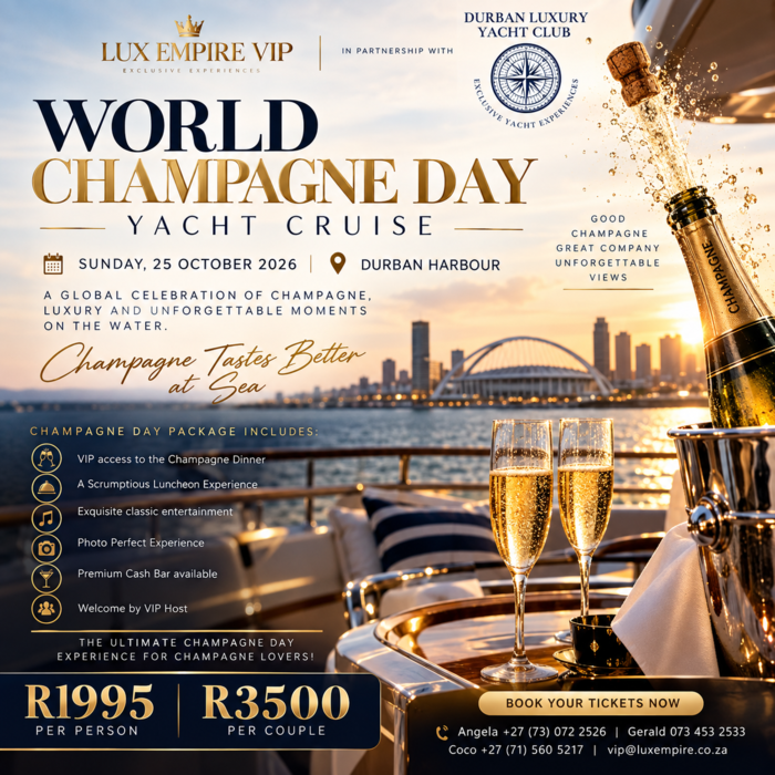 World Champagne Day Yacht Cruise - 25 October 2026 - Durban Harbour