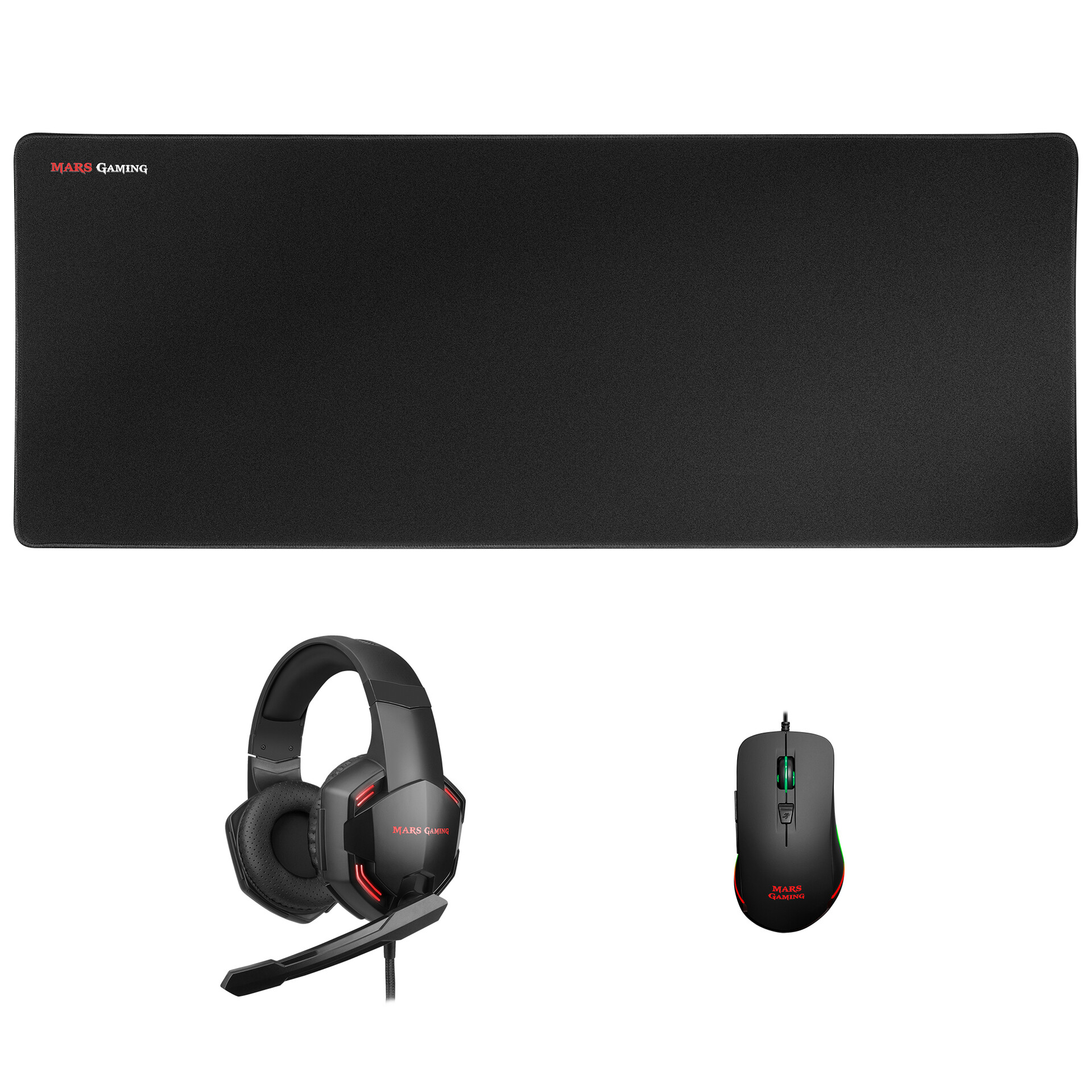 Combo MARS GAMING 3em1 -Rato 9800DPI RGB + Tapete Rato XL + Headset 7.1 - MCPPRO