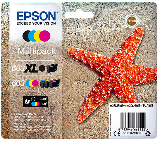 Tinteiro EPSON 603 Multipack 4 Cores XL - XP-2100/2105/3100/3105/4100/4105, WF-28xx