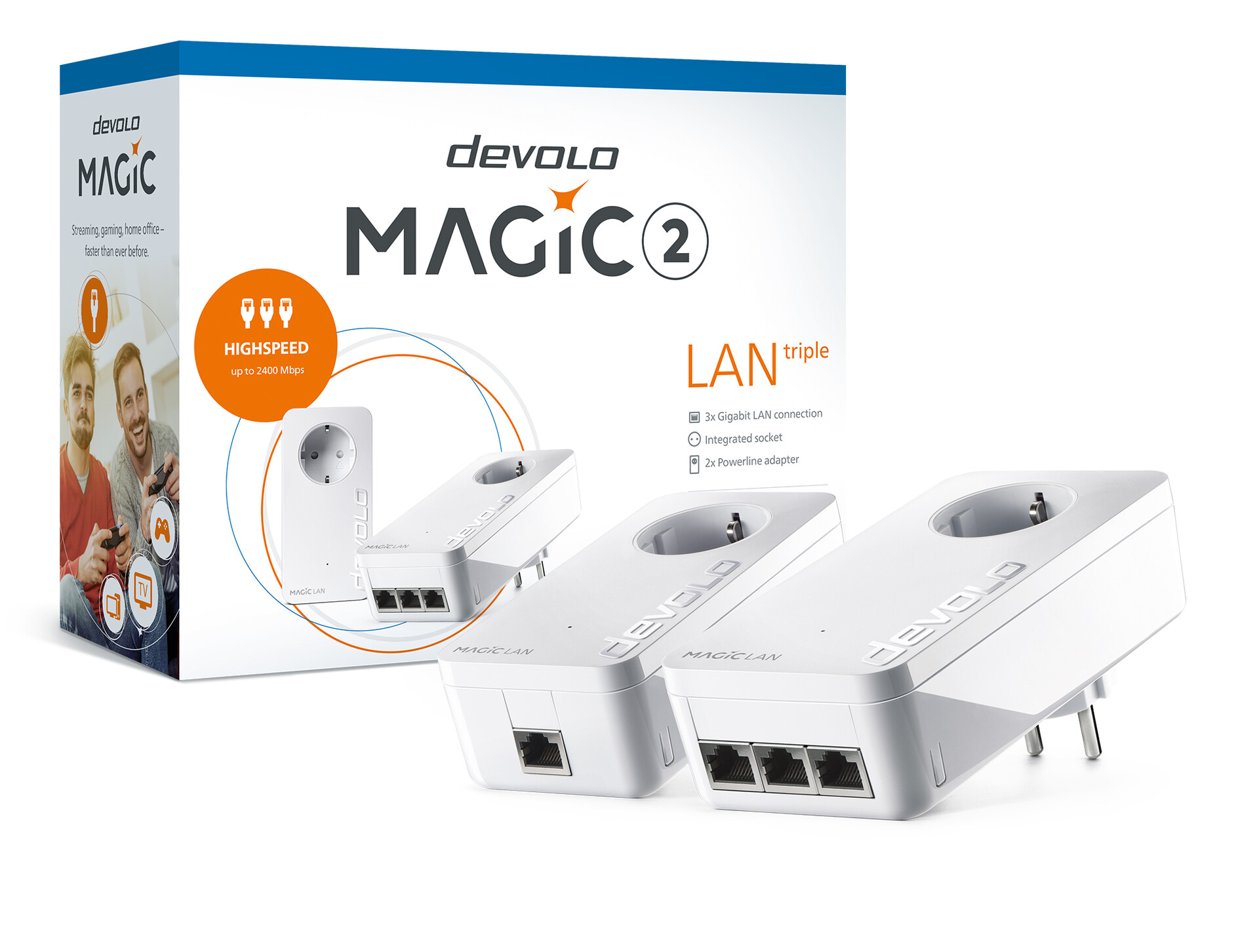 Devolo Magic 2 LAN triple, Starter Kit, Velocidade PLC até 2400Mbps c/ 3 portas Gigabit - PT8517