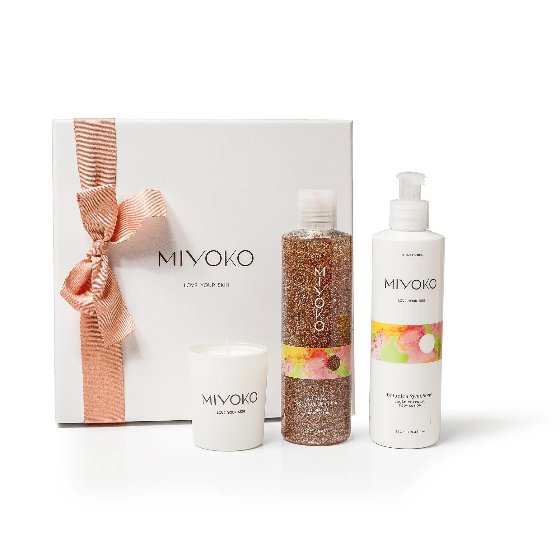 Coffret Esfoliante e Loção Corporal com vela perfumada Botanica Symphony
