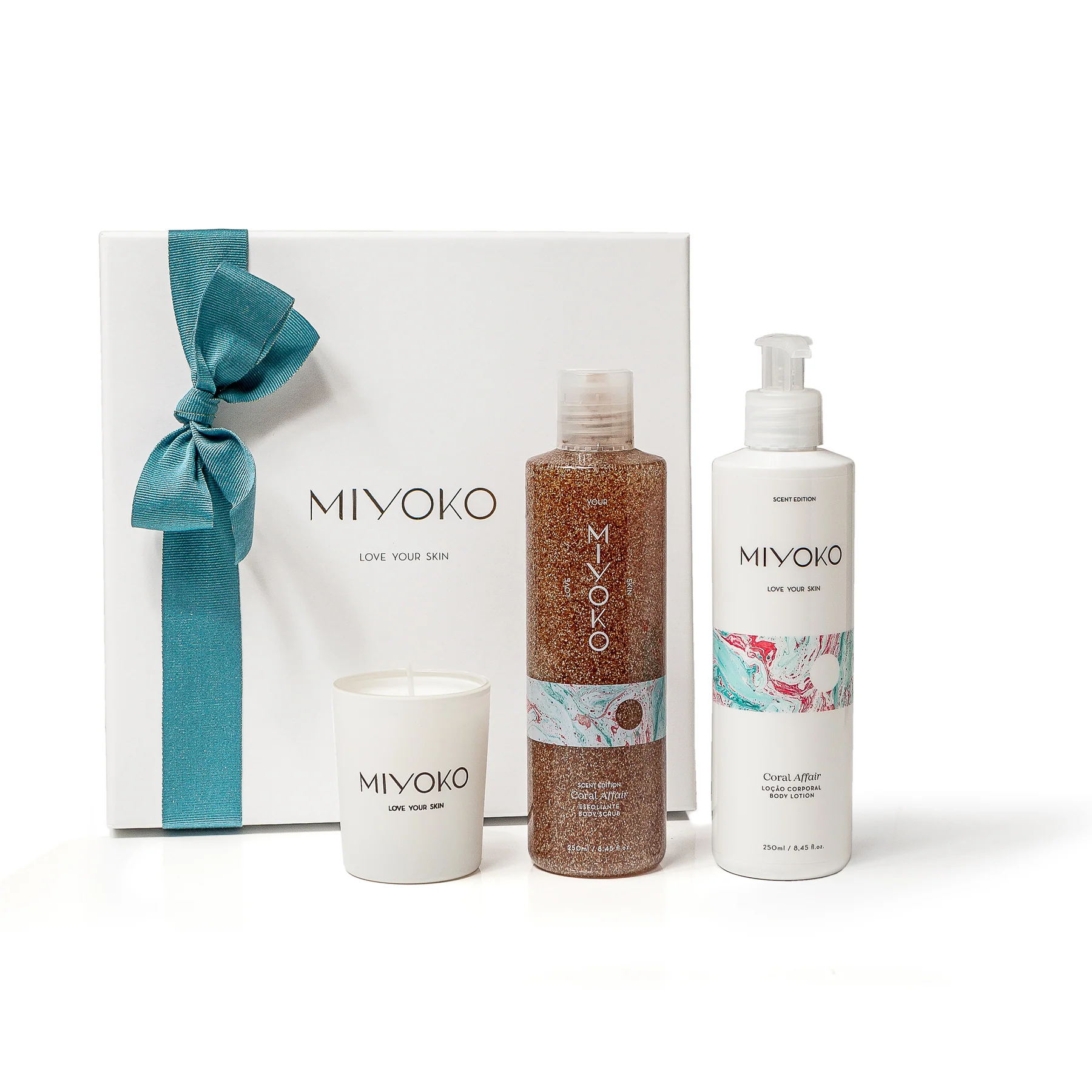 Coffret Esfoliante e Loção Corporal com vela perfumada Coral Affair
