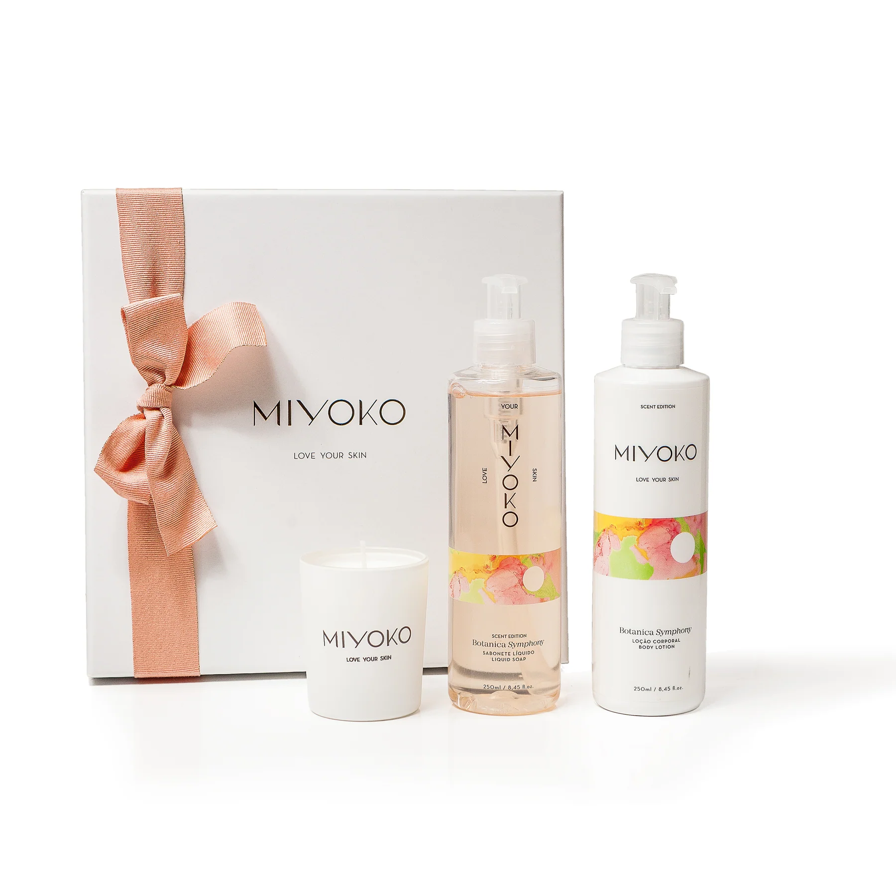 Coffret Sabonete Liquido e Creme de Mãos com Vela Perfumada Botanica Symphony - Miyoko