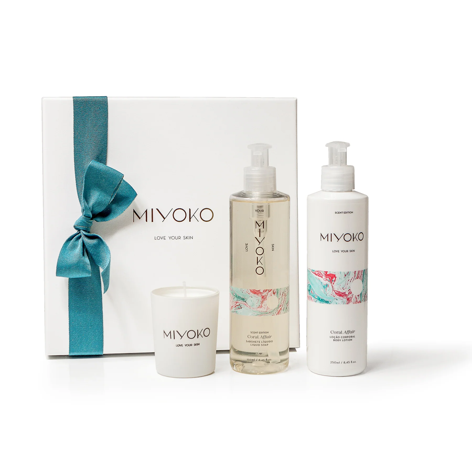 Coffret Sabonete Liquido e Creme de Mãos com Vela Perfumada Coral Affair- Miyoko