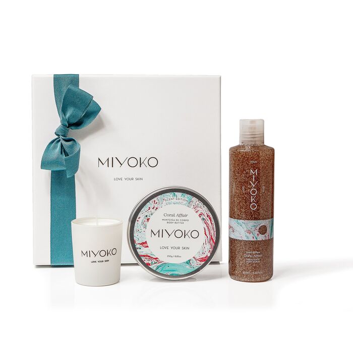 Coffret Esfoliante e Manteiga Corporal com Vela Perfumada Coral Affair