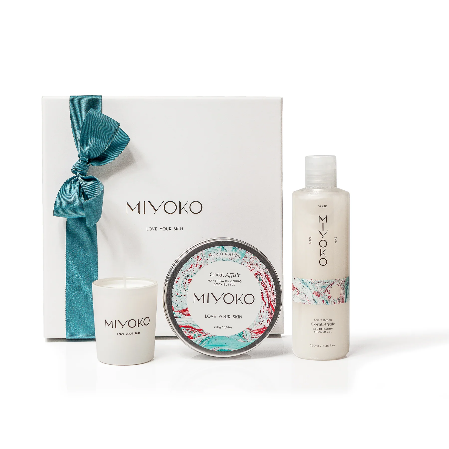 Coffret Gel de Banho e Manteiga Corporal com Vela Perfumada Coral Affair