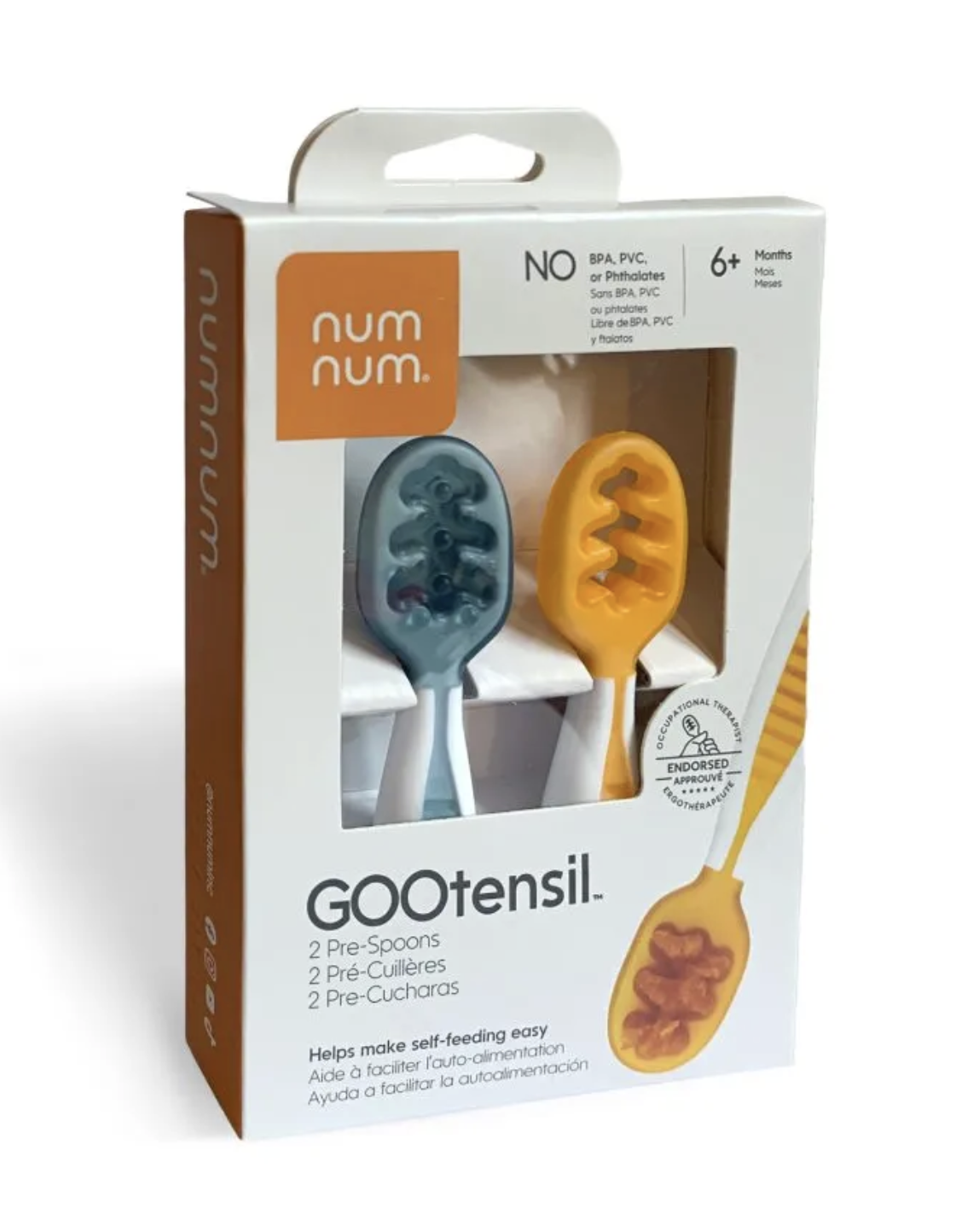  2 Pré-Colheres GOOtensils, Azul e Laranja - Num Num 