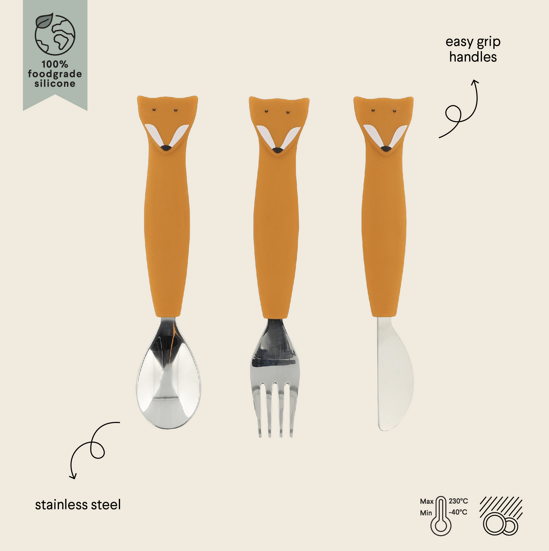  Conjunto de Talheres em Silicone Mr. Fox - Trixie 