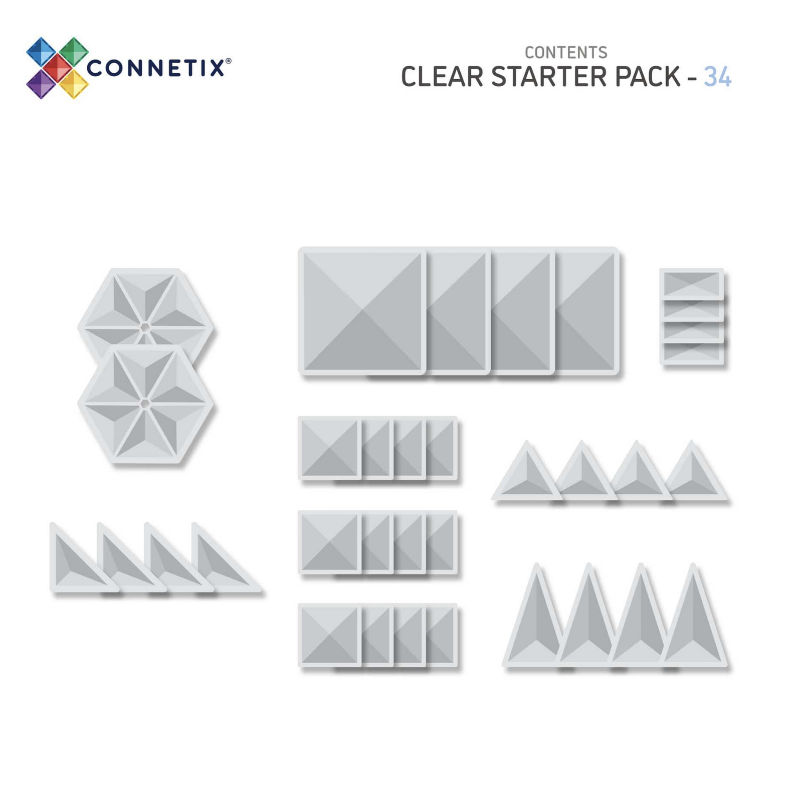  Connetix Clear Starter Pack 34 Peças - Connetix Tiles 