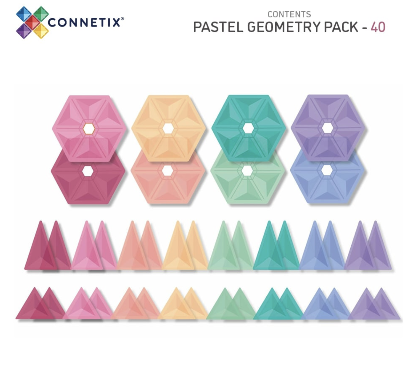  Connetix Pastel Geometry Pack 40 Peças - Connetix Tiles 