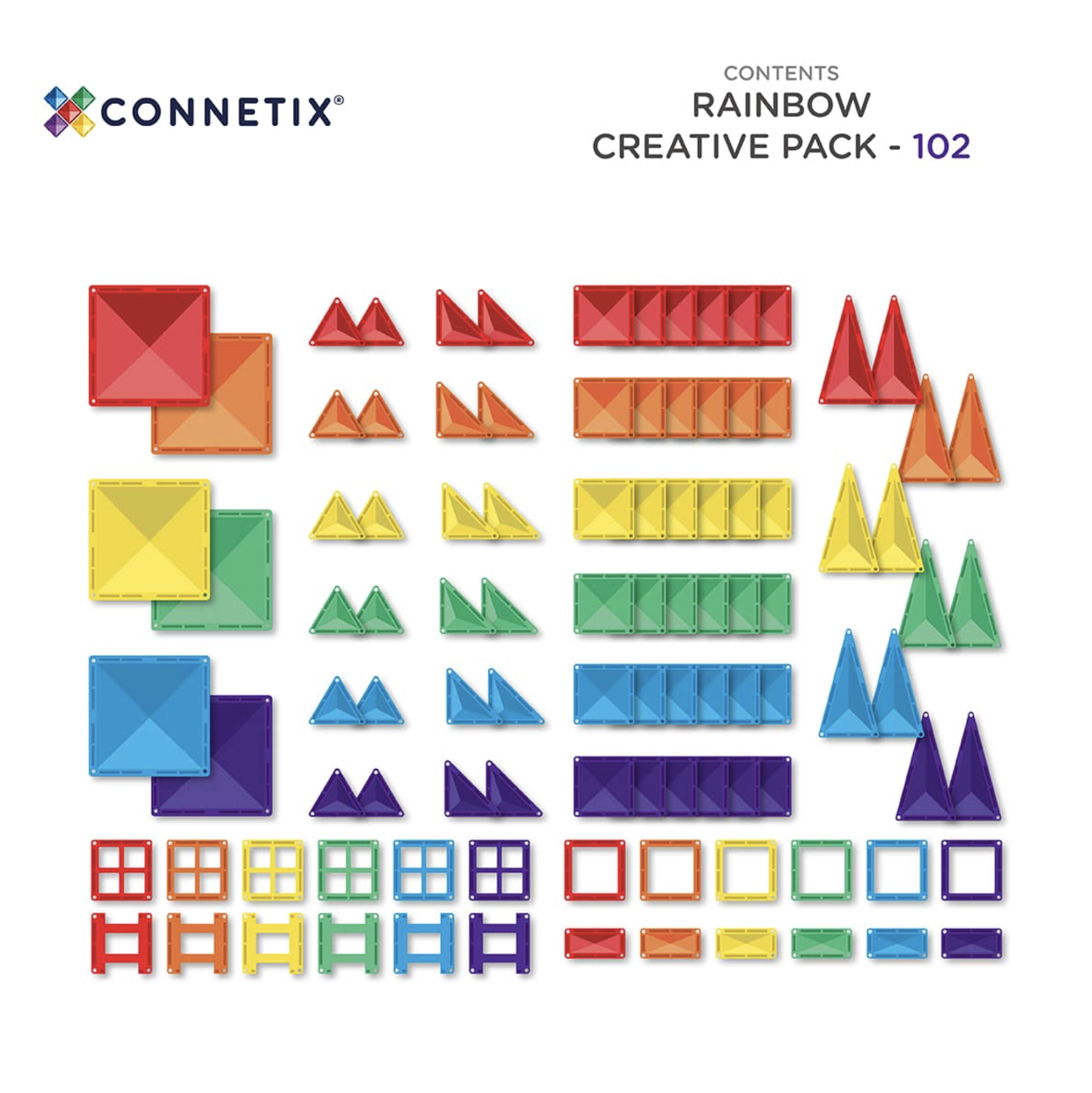  Connetix Rainbow Creative Pack 102 Peças - Connetix Tiles 